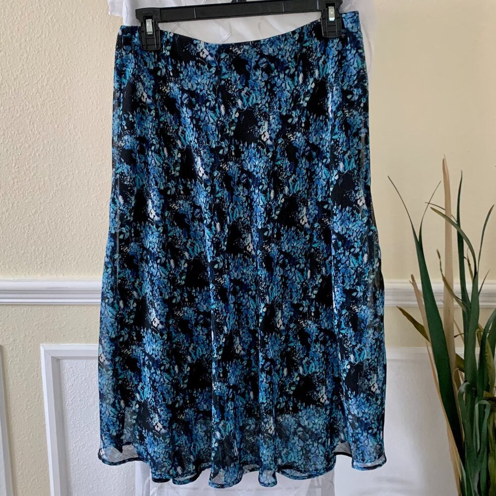 Vintage Black & Blue Floral Midi Skirt | Covington Floral Skirt